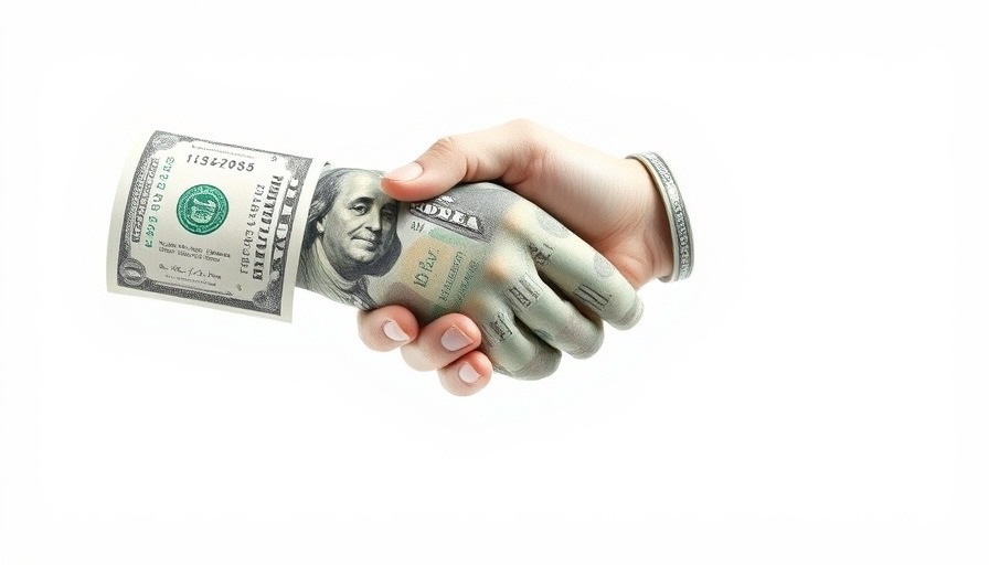 Conceptual image of dollar bills forming handshake symbolizing partnership