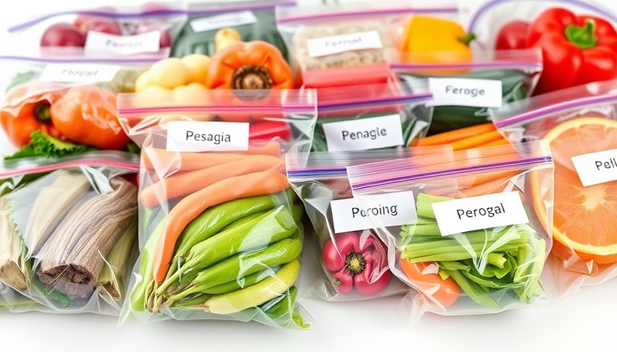 Colorful frozen vegetables in labeled bags for quick dinners.