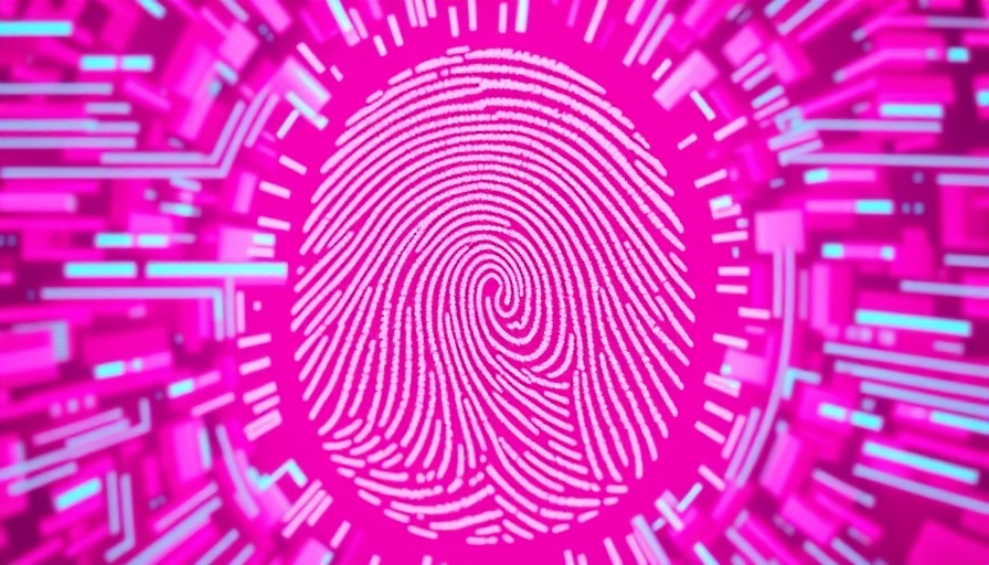Vibrant fingerprint image symbolizing data security, magenta background.
