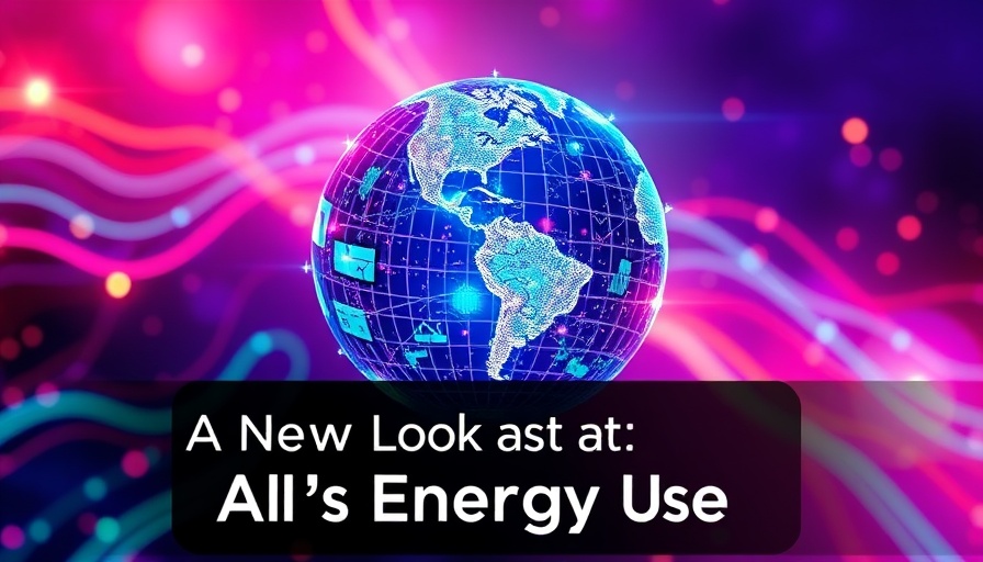 Futuristic poster highlighting AI's energy use with Earth image.