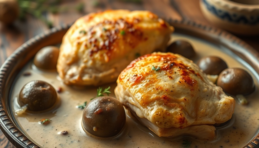 Fricassee Chicken with Morels Wine Recipe in creamy sauce.