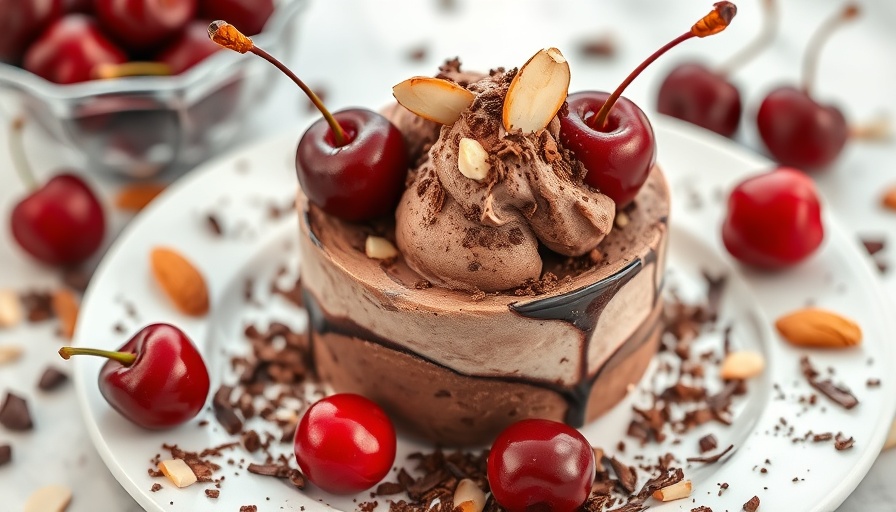 Cherry chocolate frozen parfait topped with cherries and nuts.