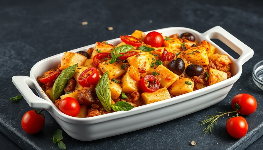 Quick healthy casseroles with fresh vegetables and herbs in a dish.