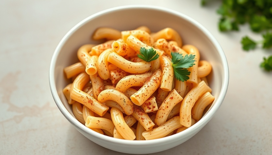 5-Ingredient Cajun Mac and Cheese in a white bowl on a light background with parsley.