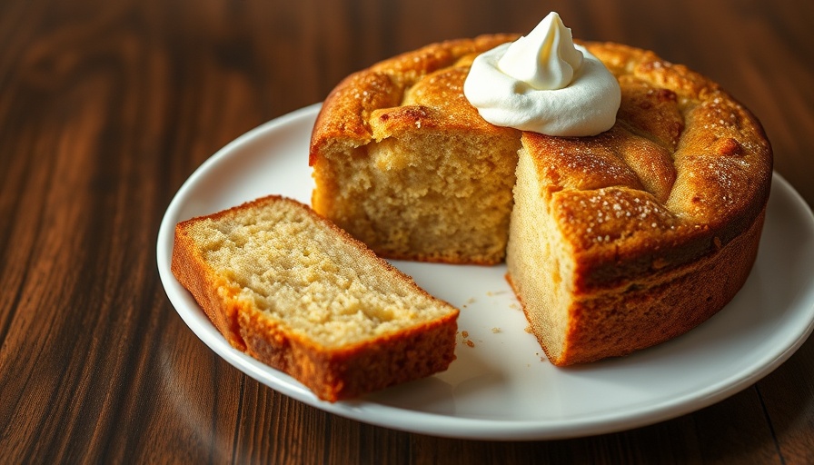 Golden pear olive oil cake slices on white plate.