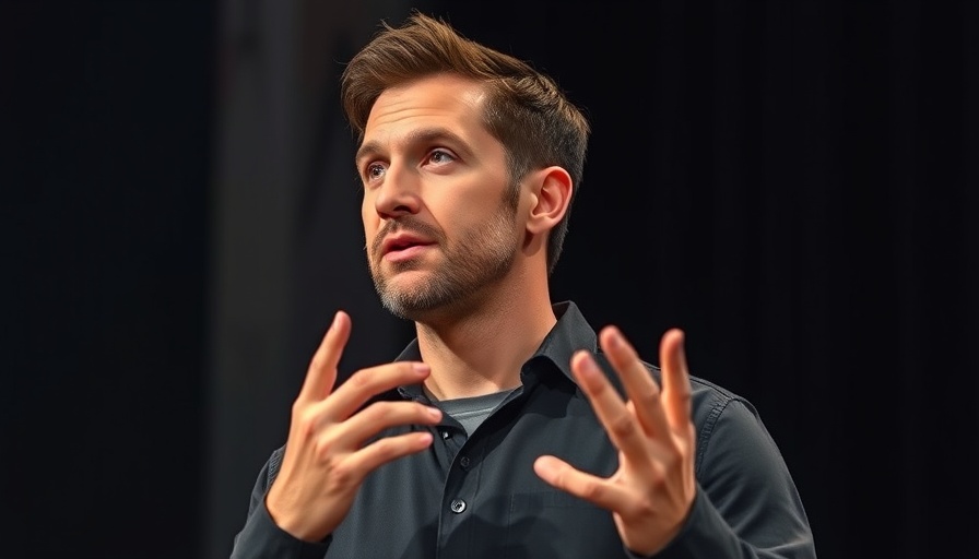 Box Inc. AI Innovations: Mid-adult man presenting on stage, thoughtful expression.