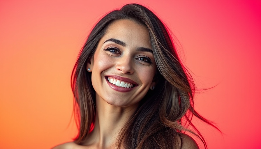 Smiling woman against vibrant background illustrating economic benefits of refugees.