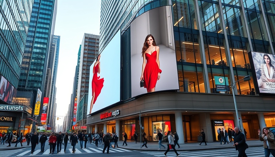 City building with large digital ad for Abercrombie, highlighting stock surge