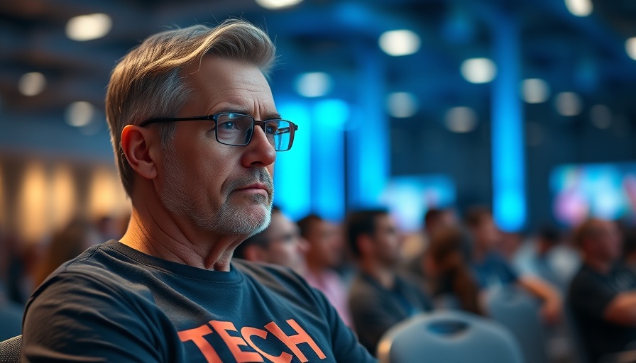Focused man at tech conference discussing AI server demand.