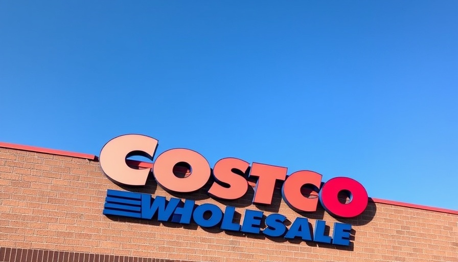 Bold Costco Wholesale sign on brick wall under clear sky.