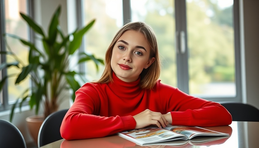 Confident woman in a red turtleneck on a magazine cover about business travel costs.