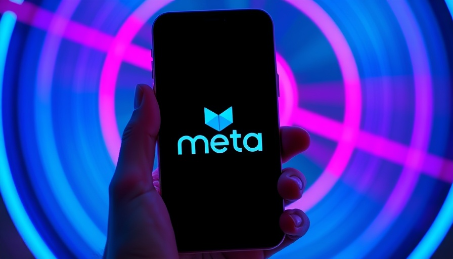 Meta logo on smartphone against vibrant background, symbolizing AI investment.