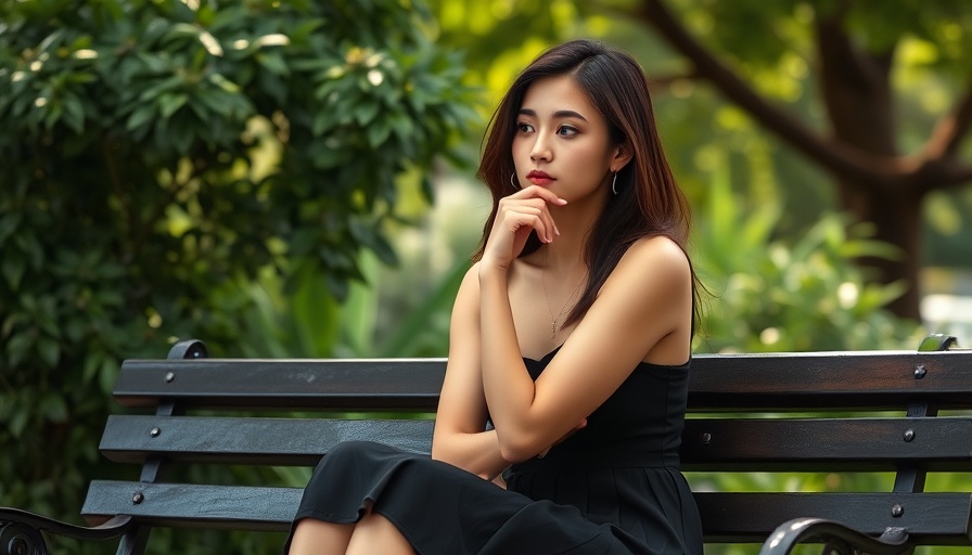 A thoughtful woman sitting on a park bench looking contemplative.