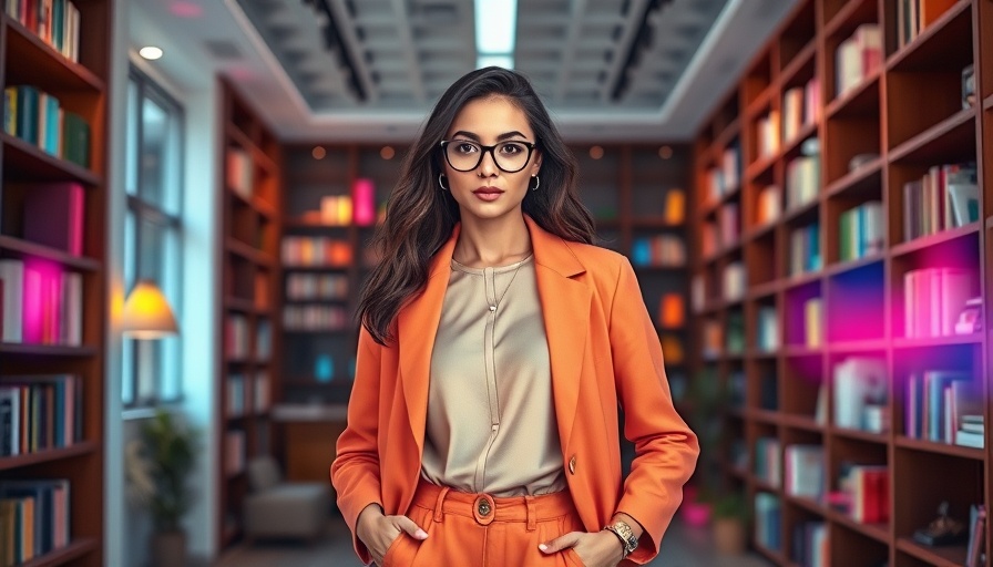 Fashion entrepreneur with digital AI-powered fashion app interface.