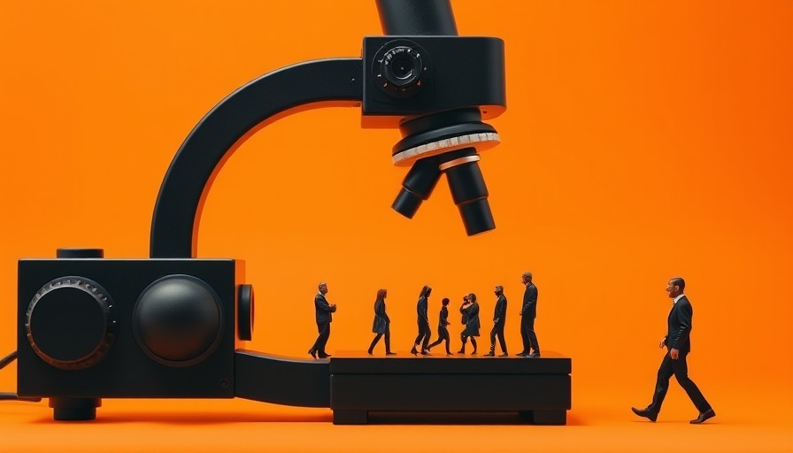 Stylized illustration of a microscope examining people, illustrating corporate culture examination.