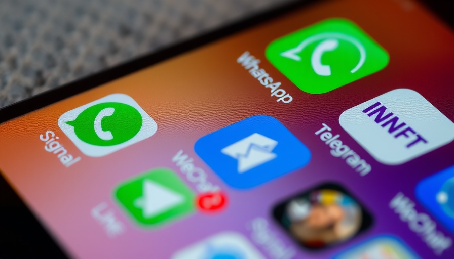 Close-up of smartphone displaying WhatsApp, Signal, and other messaging apps.