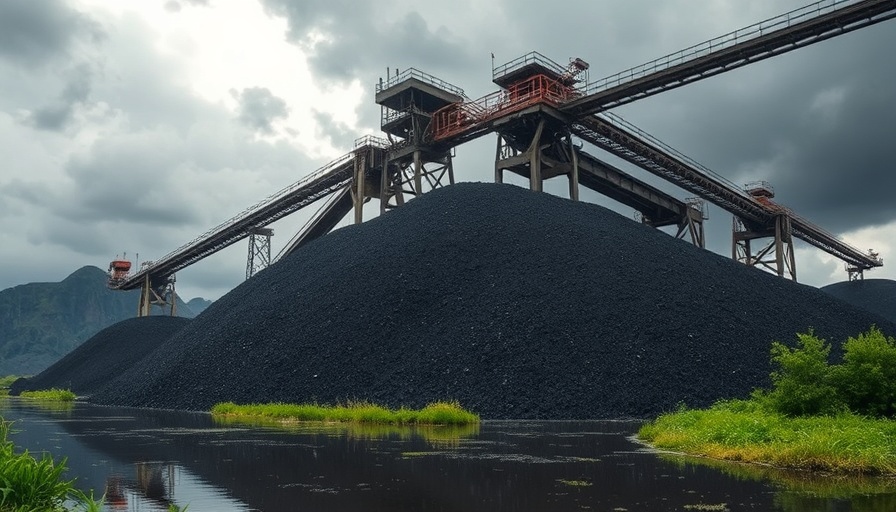 Puerto Rico power struggles: coal pile under stormy skies.