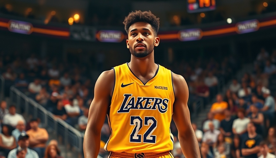 Lakers player on court during game, selling stake in the Los Angeles Lakers context.