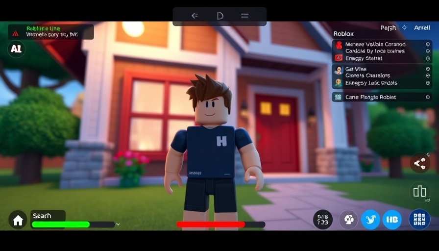 Kids Protest on Roblox scene featuring character outside virtual house.