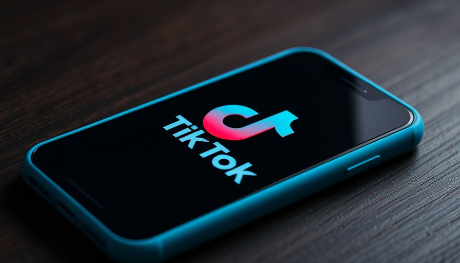 Smartphone with TikTok logo, blue case, dim lighting.