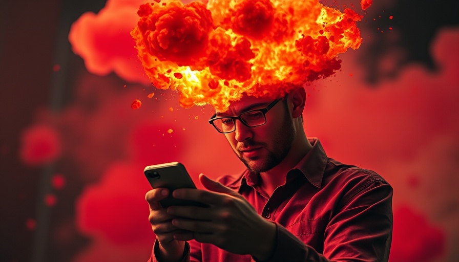 Surreal depiction of information overload with smartphone.
