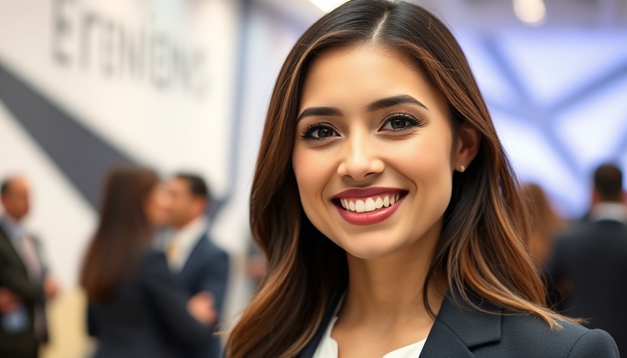 Professional woman at business event, growth-stage fundraising.