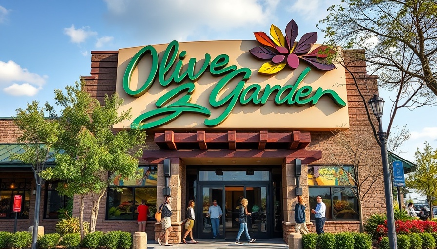 Olive Garden entrance sign with people entering, indicating Darden Restaurants earnings growth.