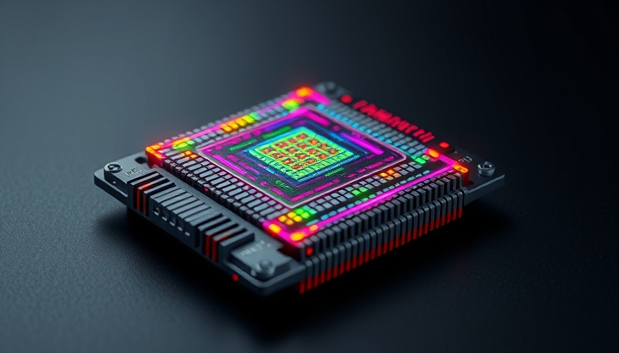 Futuristic superconducting chip technology with colorful grid.