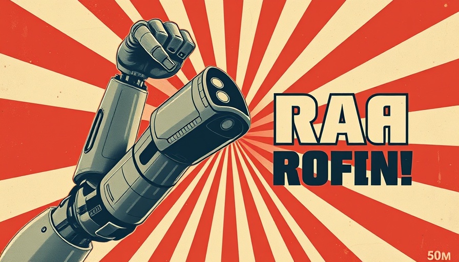 Retro AI robotic arm symbolizing AI power for small businesses.