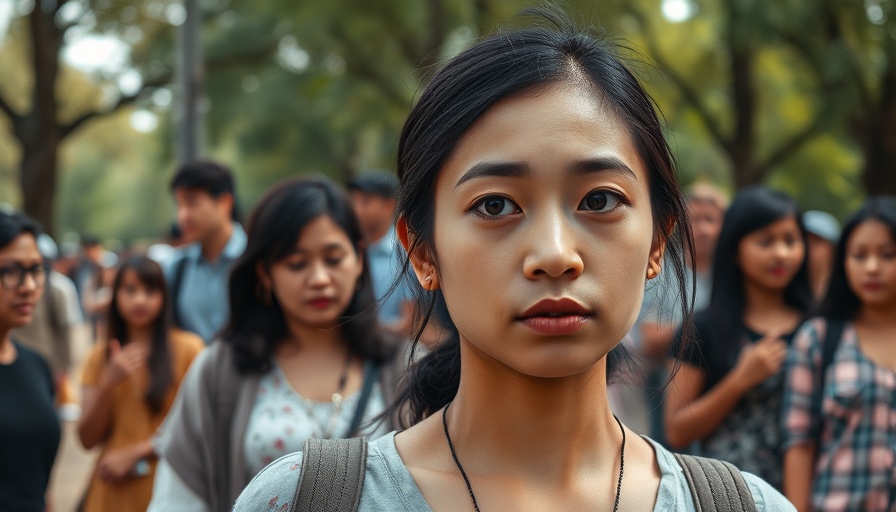 Human Rights NGOs trust crisis depicted with thoughtful woman and diverse group in background.