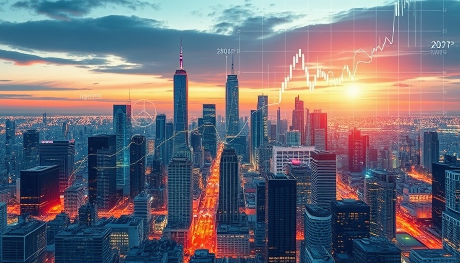 Futuristic city illustration with EPC regulation graphs.