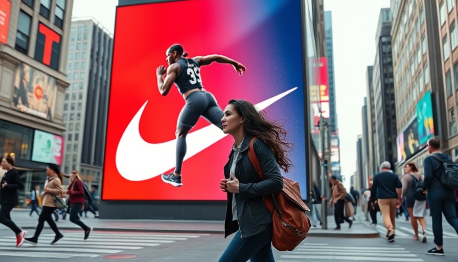 Dynamic urban scene with Nike advertisement showcasing athlete's energy.