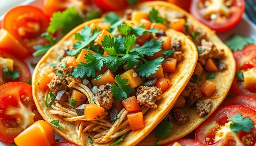 Low-carb taco spread with fresh vegetables and herbs