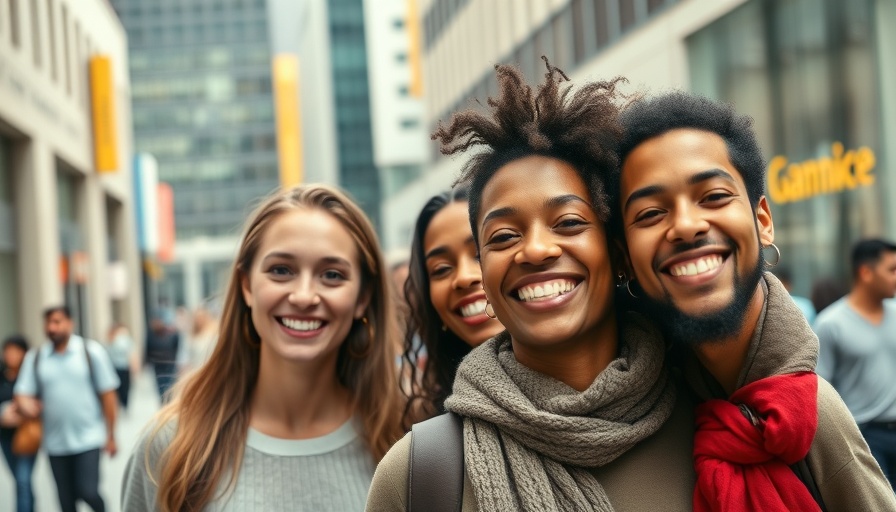 Smiling people on a busy city street, Netflix Transforming Filmmaking Landscape.