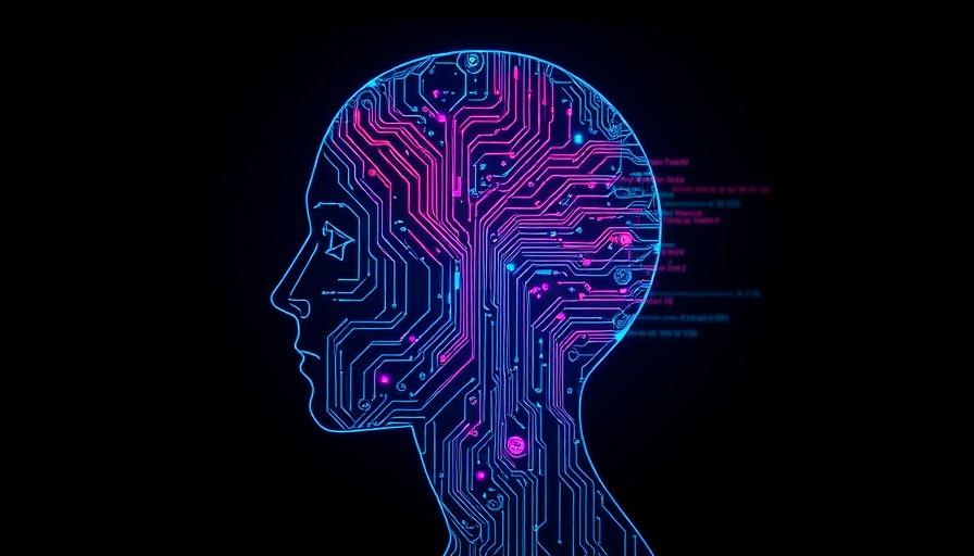 Futuristic AI tech concept with digital circuits and code.