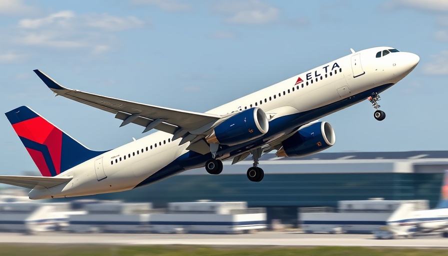 Delta Air Lines aircraft taking off at airport, Delta Air Lines profit outlook.