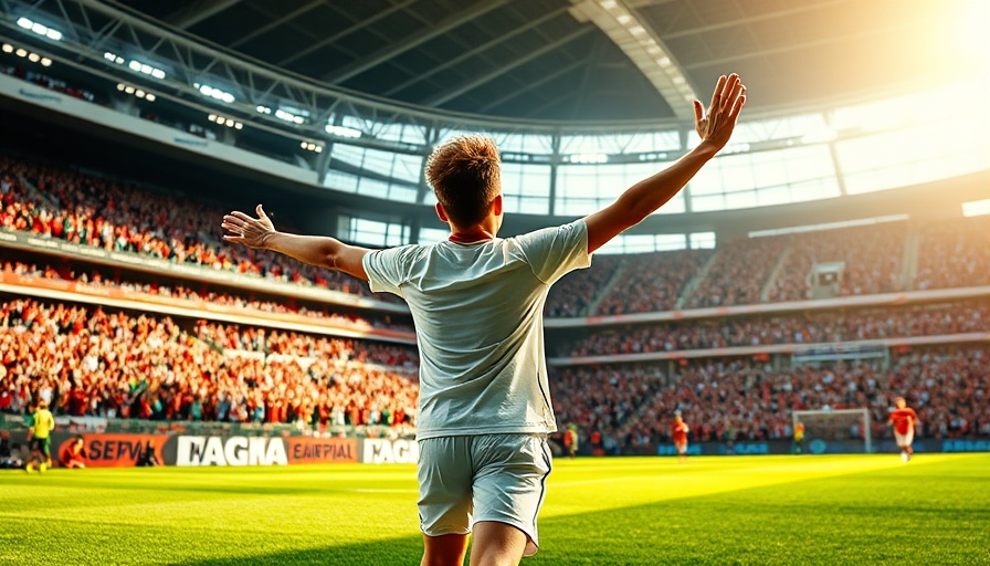 Soccer player celebrating a goal on the field.