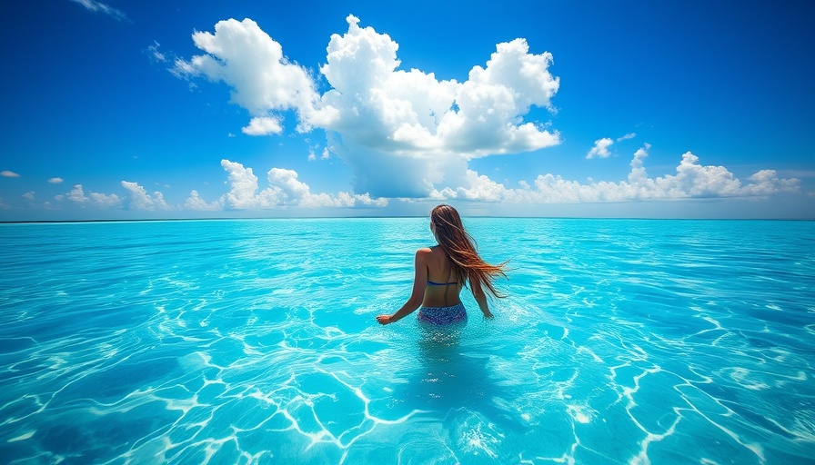 Young woman in ocean for travel wellness.