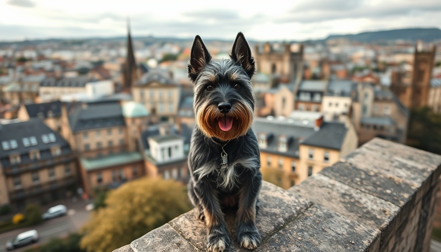 Dog enjoying dog-friendly neighbourhoods in Edinburgh city view.