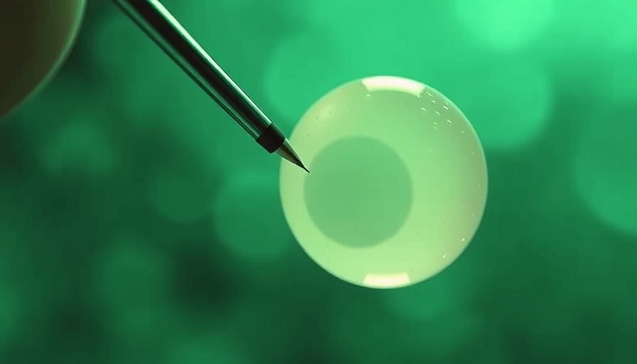 Macro view of three-person IVF technology procedure with needle and egg.