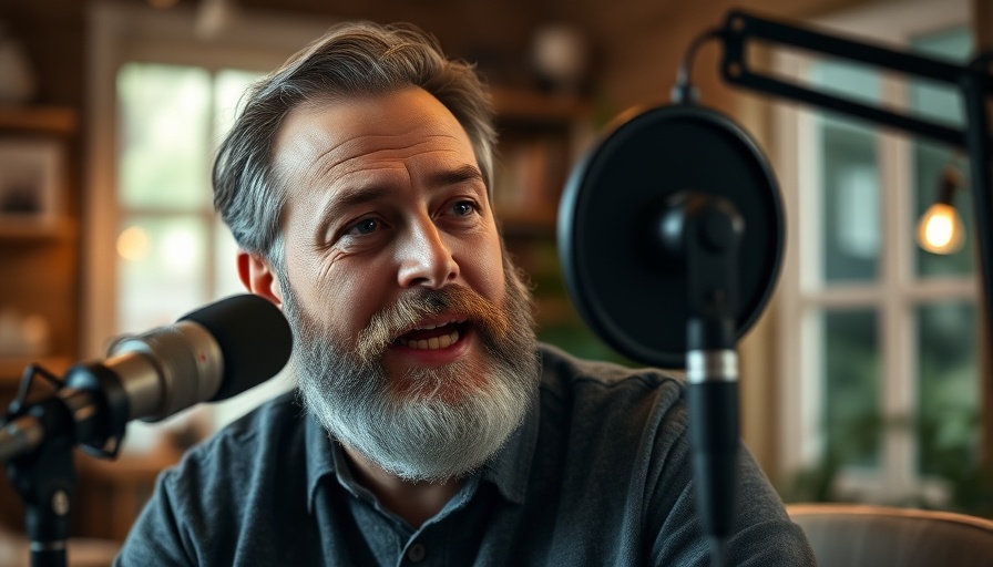 Middle-aged man discussing presence in parenting on a podcast.