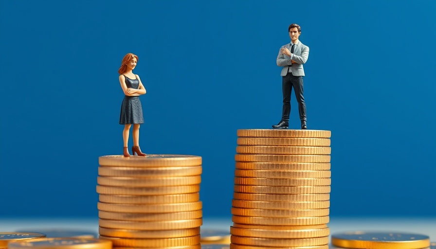 Gender pay gap illustration in the mortgage industry: man and woman on coin stacks