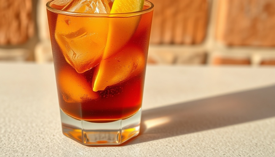 Refreshing Carajillo recipe with ice and citrus peel against terracotta backdrop.