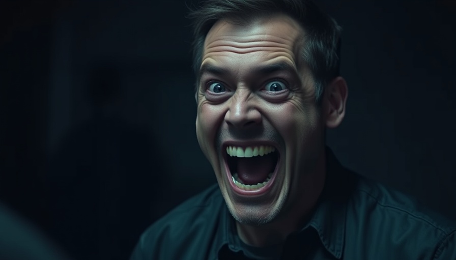 Humorous meme scene with dramatic expression and dark background.