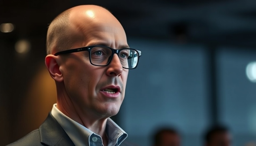 Man speaking in a focused manner with text overlay.