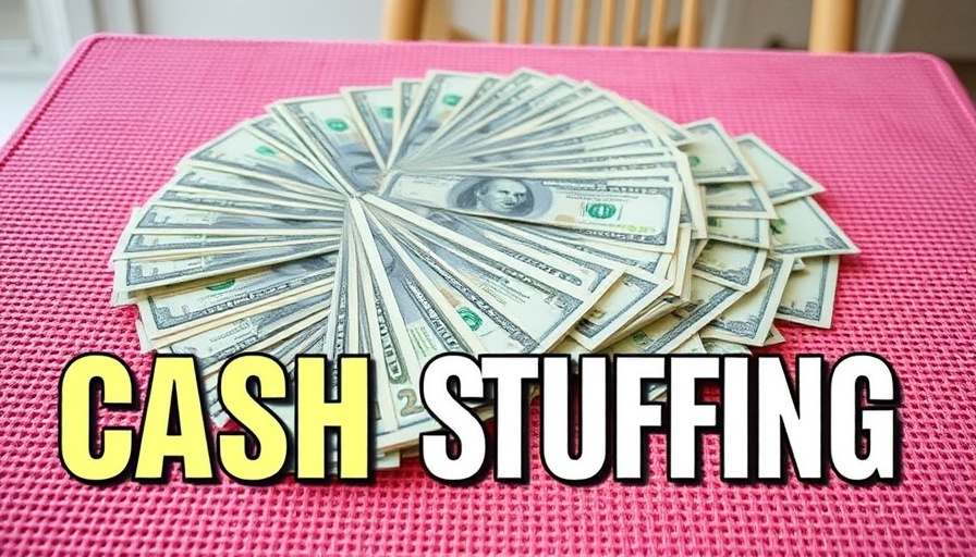 Cash stuffing strategies highlighted with organized bills on pink mat.