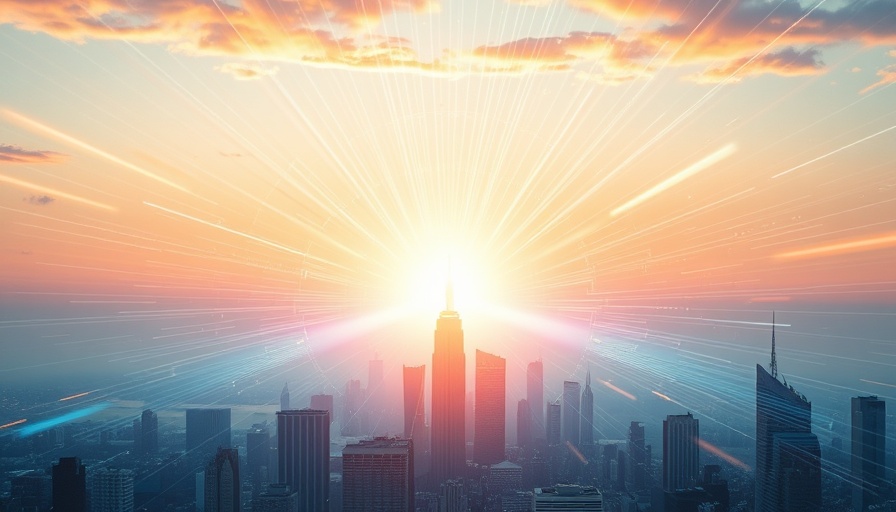 Futuristic digital landscape with light beams, digital BTL service for limited companies.