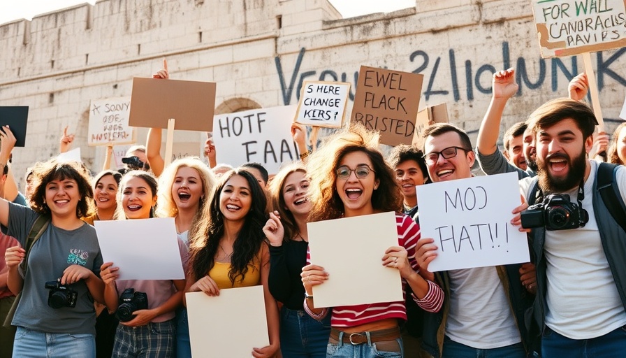 Protesters at a demonstration against a stone wall, Battle of Misinformation.