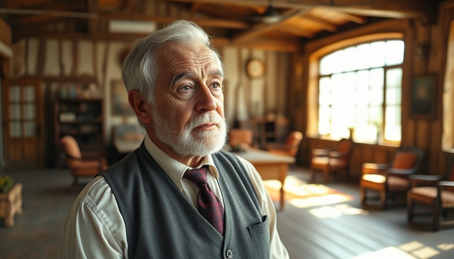 Elderly man speaking in a rustic room about 'Does Joy Die in Sorrow'.