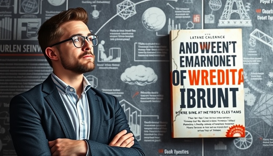 Man pondering coexistence of faith and science with book cover background.